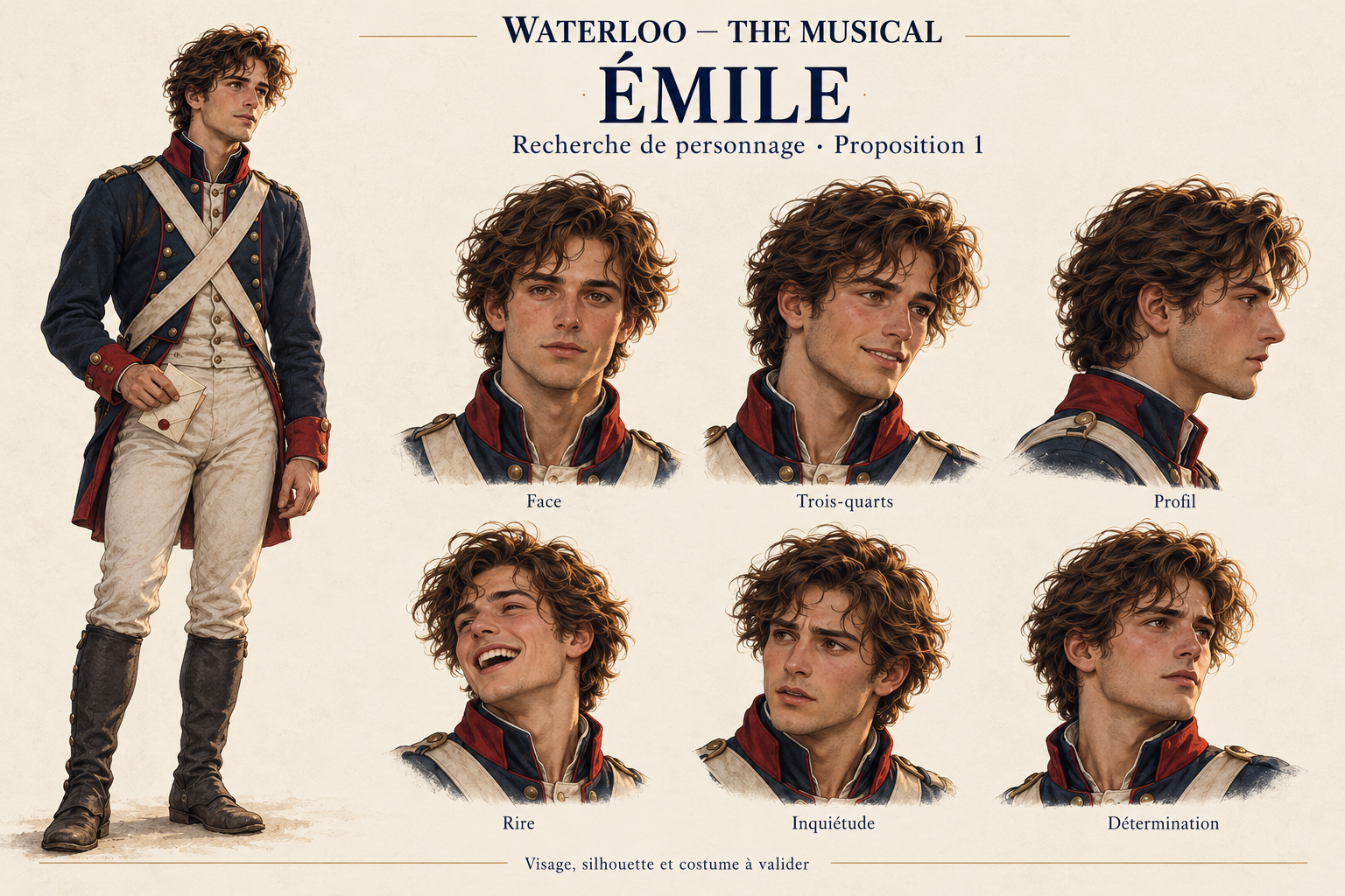 Émile, an official Waterloo character in French uniform